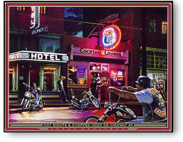 アメリカのバイク野郎★夜の風景★アメリカンブリキ看板